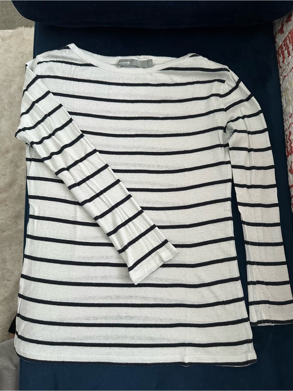 Vince White and Black Striped Long-Sleeve Boatneck Top